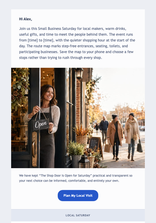 The Shop Door Is Open for Saturday email design preview