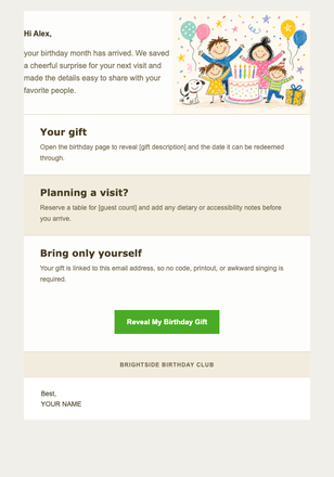 Your Birthday Table Is Ready email design preview