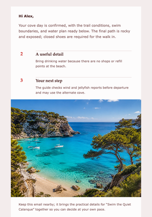 Swim the Quiet Calanque email design preview