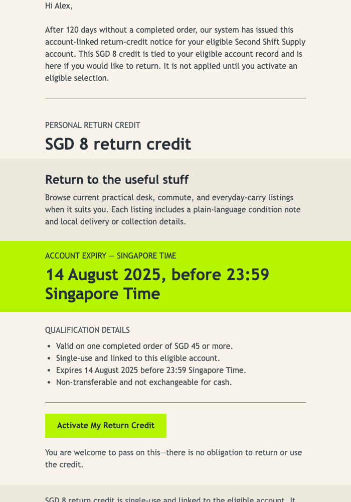 Return Credit Utility Notice email design preview