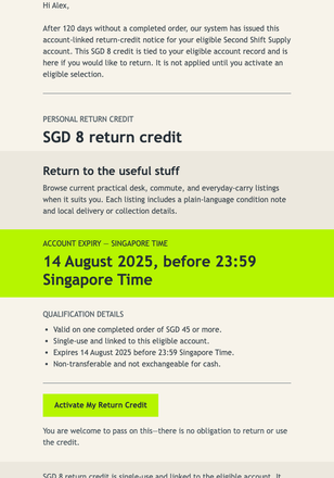 Return Credit Utility Notice email design preview