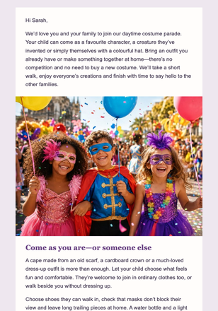 The Children’s Costume Parade email design preview
