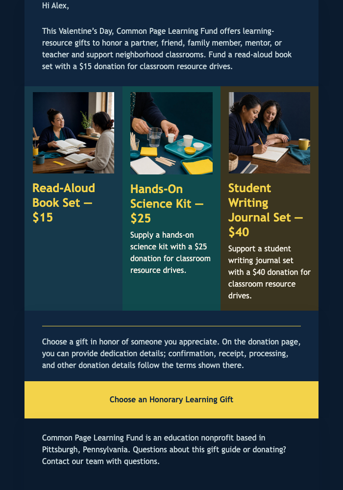 Valentine Learning Gifts email design preview