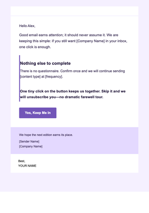 One-Click Yes — Editorial email design preview
