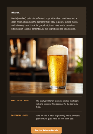 The Small-Batch Tap Release email design preview