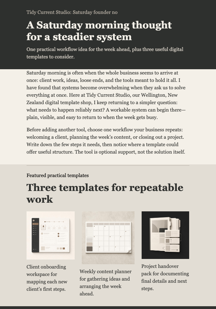 Saturday Systems Note email design preview