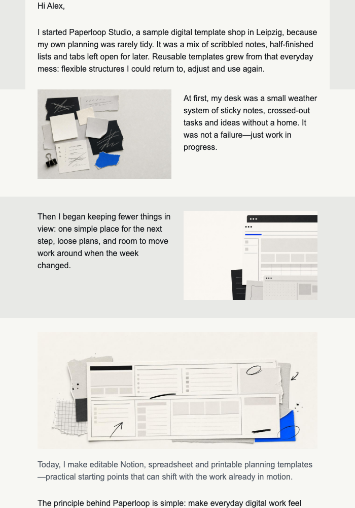 A Note From the Template Maker email design preview
