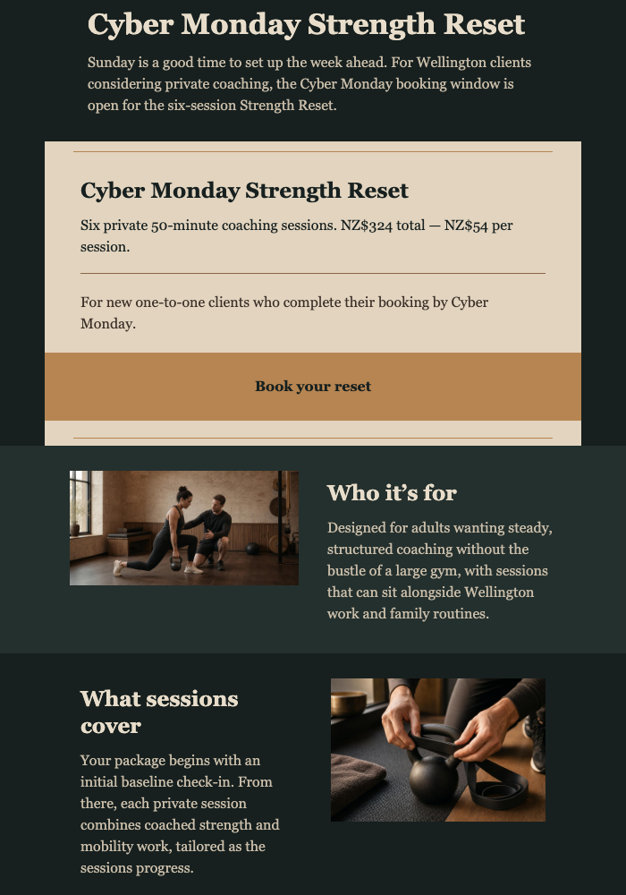 Cyber Monday Strength Reset email design preview