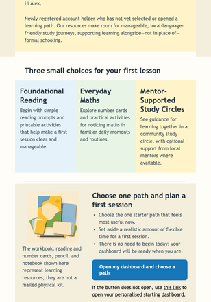New Learner Pathways Welcome email design preview