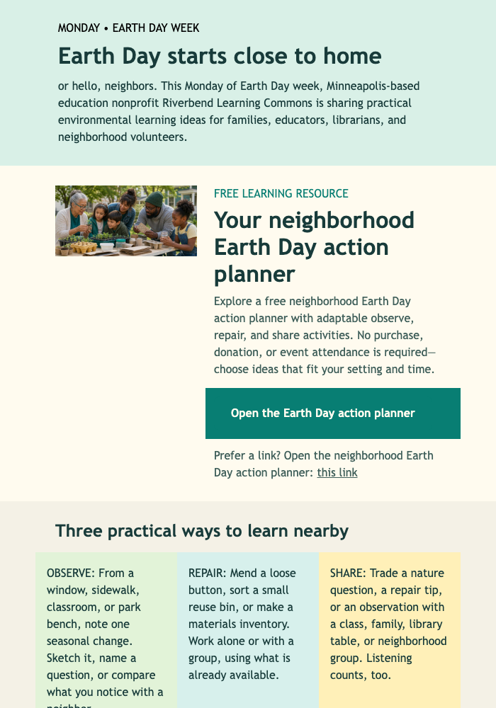 Earth Day Learning Paths email design preview