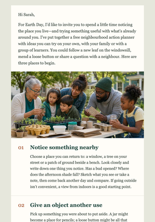 Earth Day Learning Paths email design preview