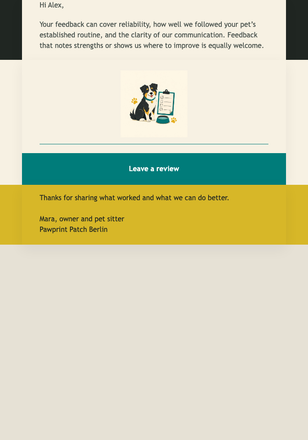 Completed Visit Review Request email design preview
