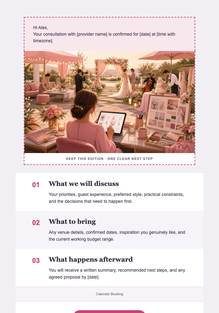Your Wedding Planning Consultation — Wedding Service Providers email design preview