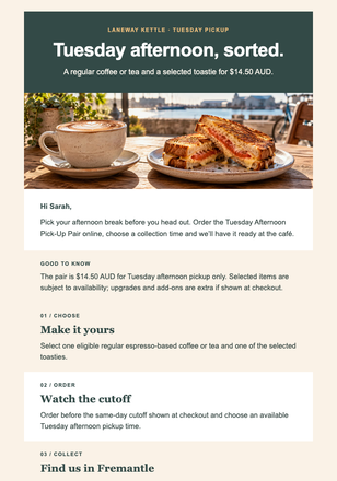 Tuesday Afternoon Pickup Pair email design preview