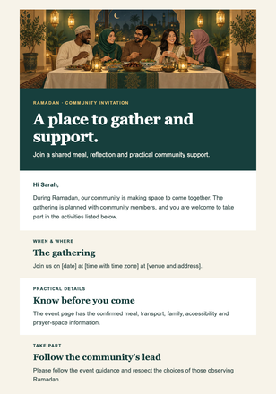Ramadan Gatherings and Support — Community Invitation email design preview