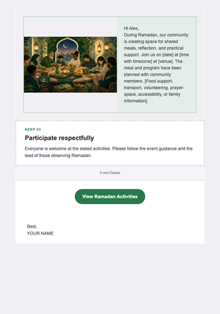 Ramadan Gatherings and Support — Community Invitation email design preview