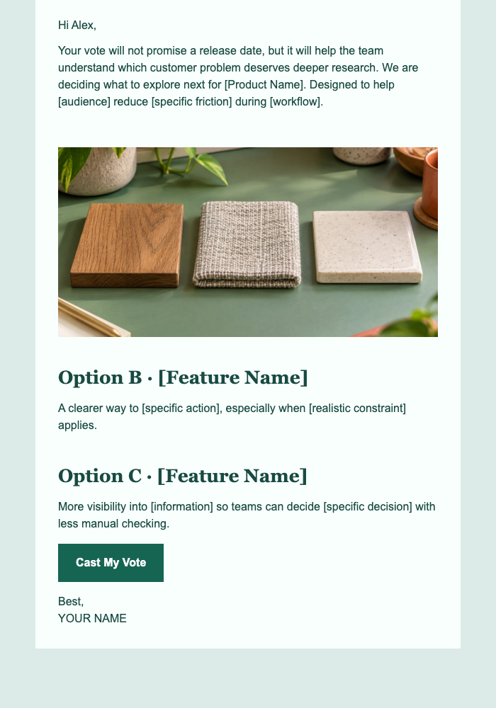 Customer Feature Voting email design preview