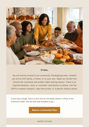 A Place at the Community Table email design preview