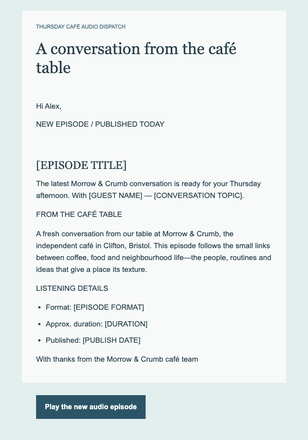 Thursday Café Audio Dispatch email design preview