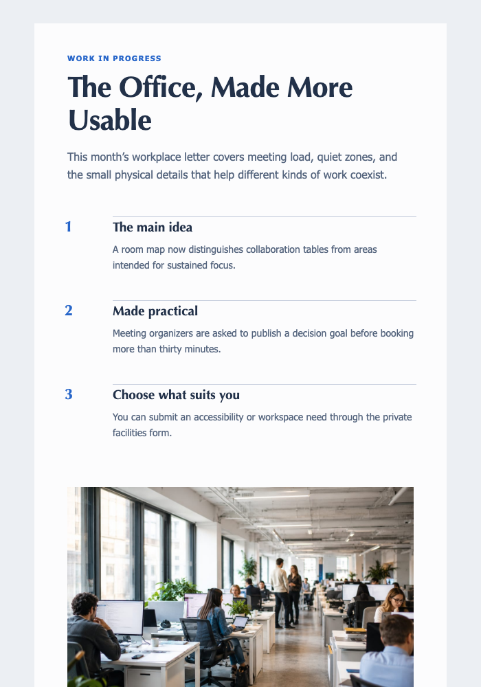 The Office, Made More Usable email design preview