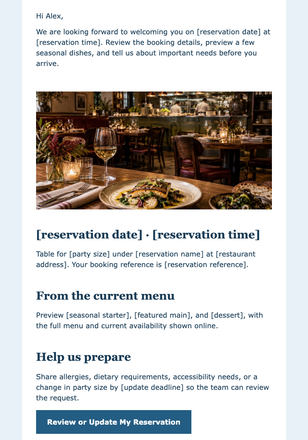Restaurant Reservation and Menu Preview email design preview