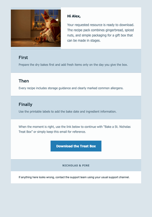 Bake a St. Nicholas Treat Box email design preview