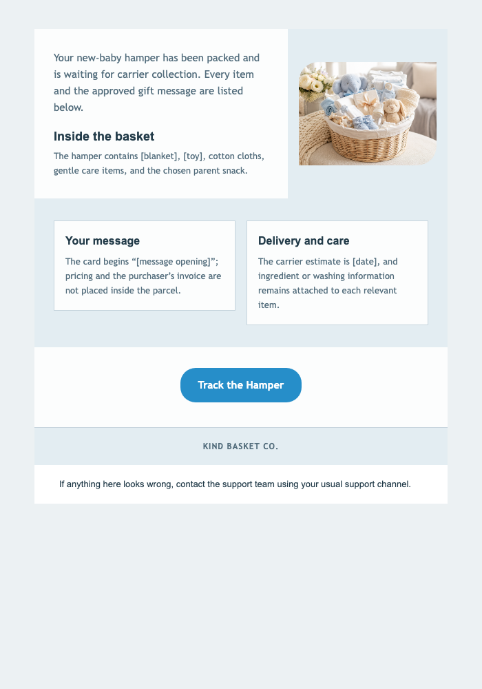 Your New-Baby Hamper Is Packed email design preview