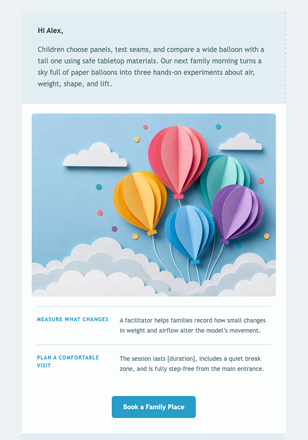 Up, Up & Away Family Morning email design preview