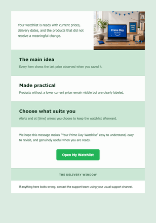 Your Prime Day Watchlist email design preview