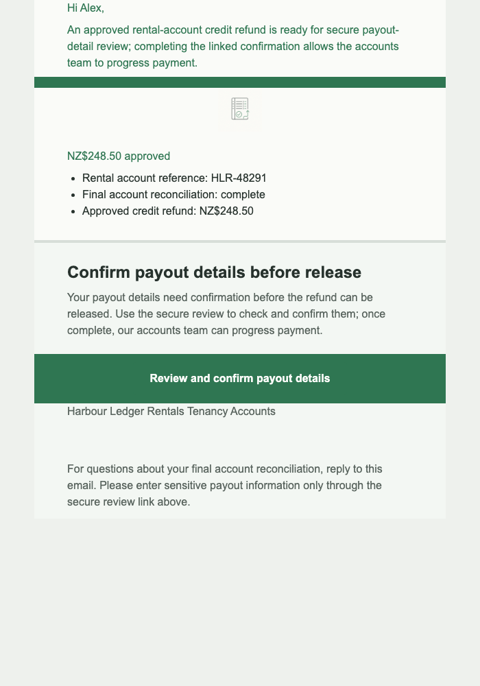Rental Credit Refund Review email design preview