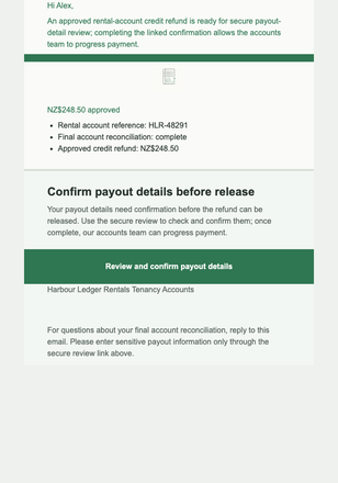 Rental Credit Refund Review email design preview