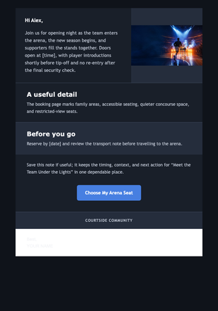 Meet the Team Under the Lights email design preview
