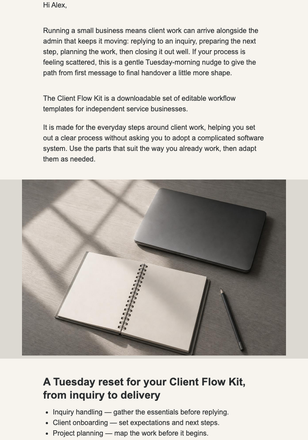 Tuesday Client Flow Offer email design preview