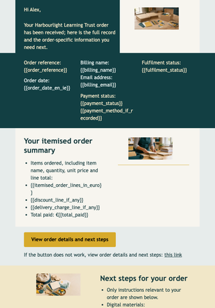 Community Order Receipt email design preview