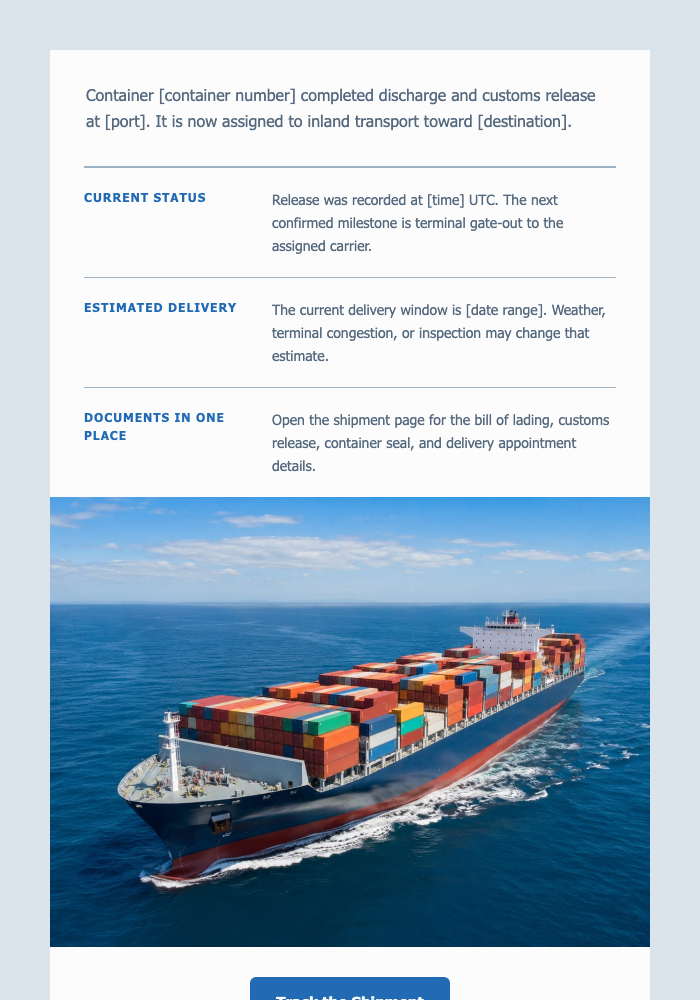 Your Cargo Has Cleared Port email design preview