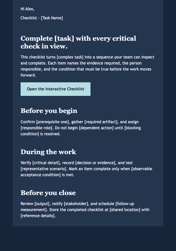 Actionable Checklist Email email design preview