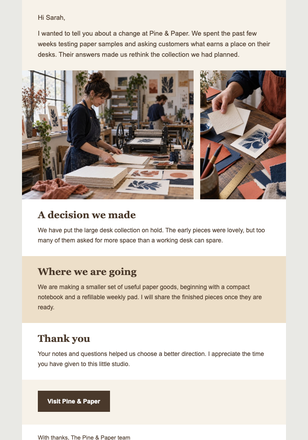 Founder Letter from Behind the Scenes email design preview