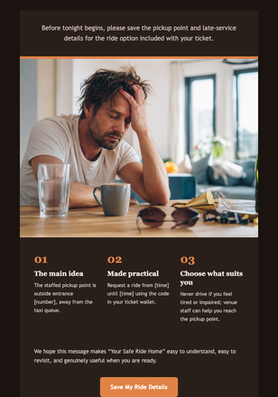 Your Safe Ride Home email design preview