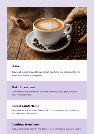 Find Your Comfortable Coffee Ratio email design preview