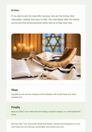 Your Community Break-Fast Details email design preview