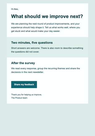 Customer Survey email design preview