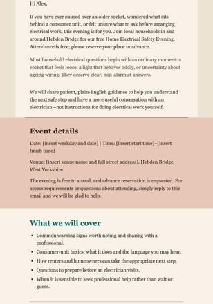 Home Electrical Safety Evening Invite email design preview