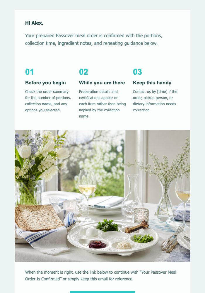 Your Passover Meal Order Is Confirmed email design preview