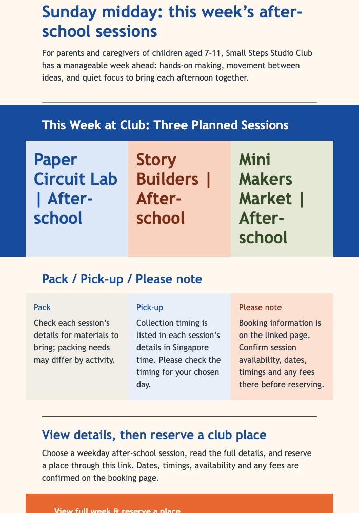 Week Ahead Club Planner email design preview