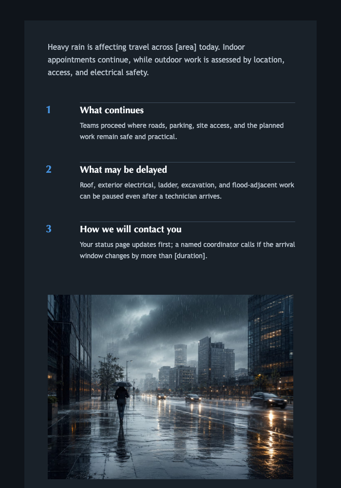City Rain Service Update email design preview