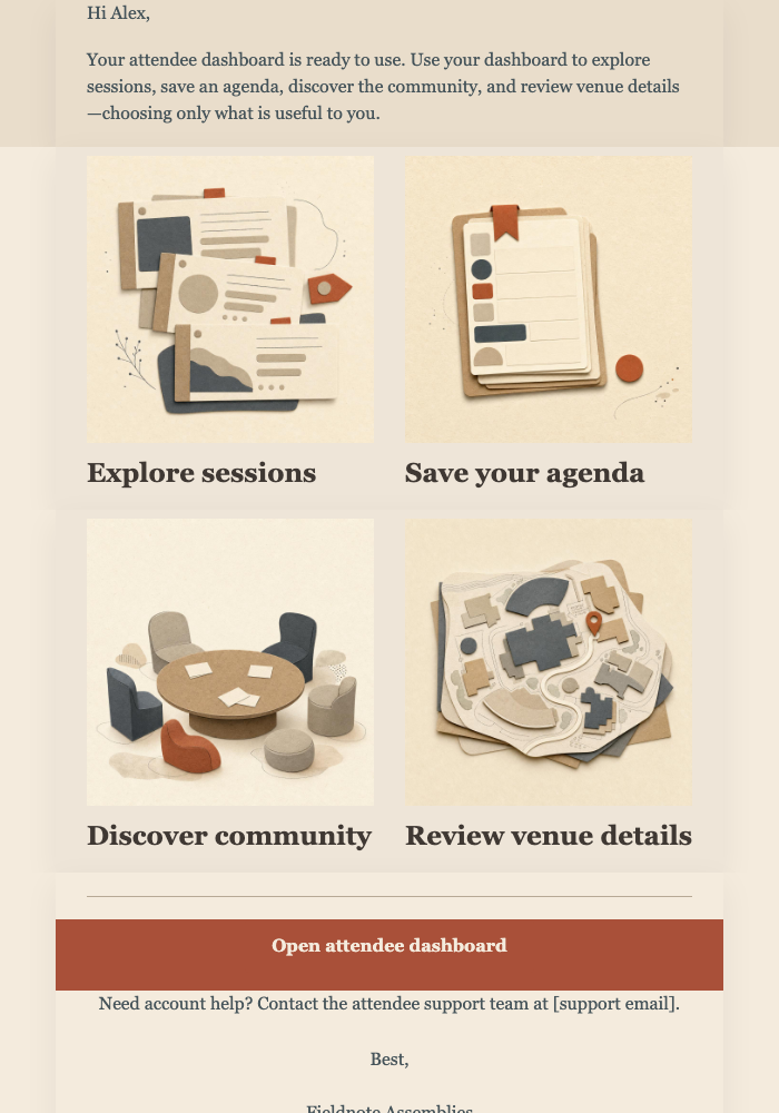 Conference Dashboard Welcome email design preview