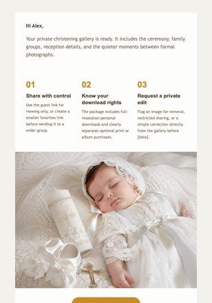 Your Christening Gallery Is Ready email design preview