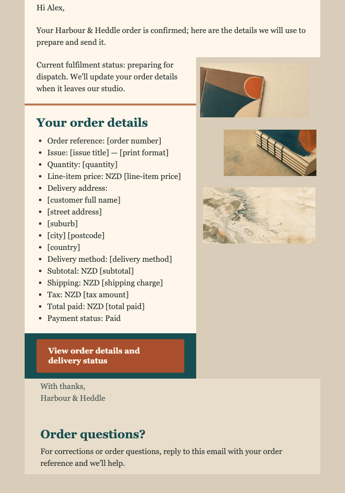 Print Issue Order Confirmed email design preview