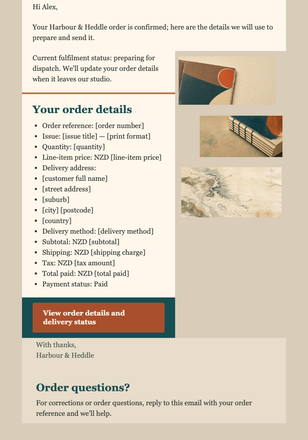 Print Issue Order Confirmed email design preview