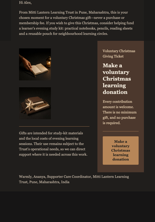 Christmas Learning Gift Ticket email design preview